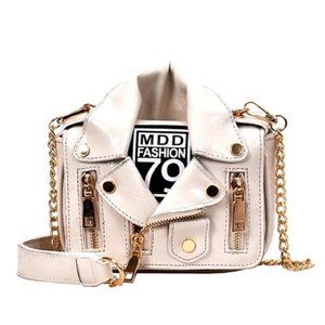 Leather Jacket / Biker Handbag Purse- White